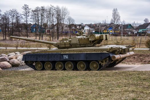 Belarus, Krupki - 29.03.2017: Exposition of soldiers to internationalists (Tank T-80BV)