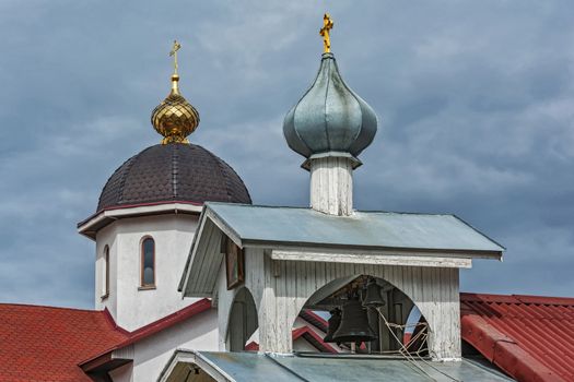 Belarus, Minsk - 08.04.2017: Belfry with bells of the Church of St. Michael the Archangel