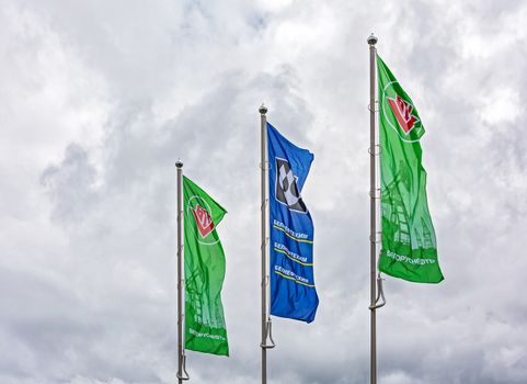 Flags of the oil company "Belarusneft" and concern "Belneftekhim"