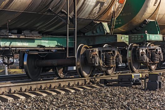 Two wheel sets of freight wagons of a train