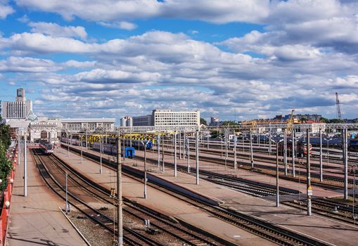 Belarus, Minsk - 08/15/2016: The railway station of the Minsk-Passazhirsky station (Belarus, Minsk)