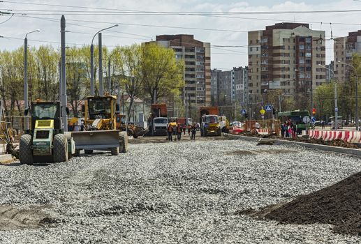 Belarus, Minsk - 06.05.2017: Marking and construction of a new road in the city