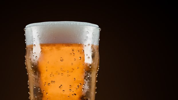 Glass of light beer on dark background.,3d model and illustration.