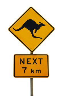 Australian sign of kangaroo crossing the road isolated on white