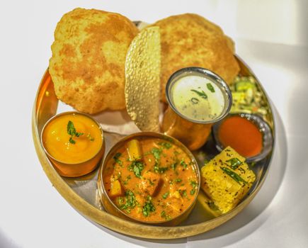 This thali of indian food presenting to serve