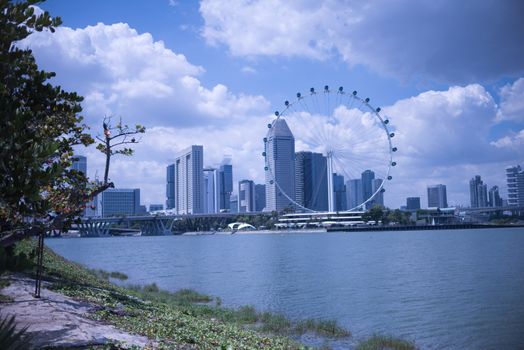 Cityscape of singapore and wheel