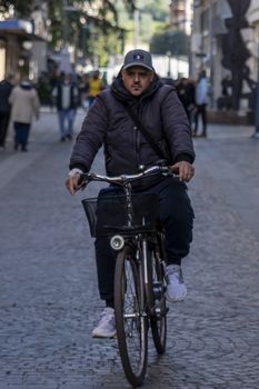 terni,italy october 21 2020:man on bicycle in city center