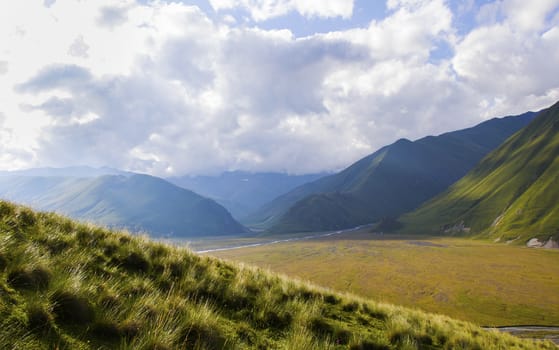 Amazing and beautiful mountain range landscape, peak and hill in Georgia.