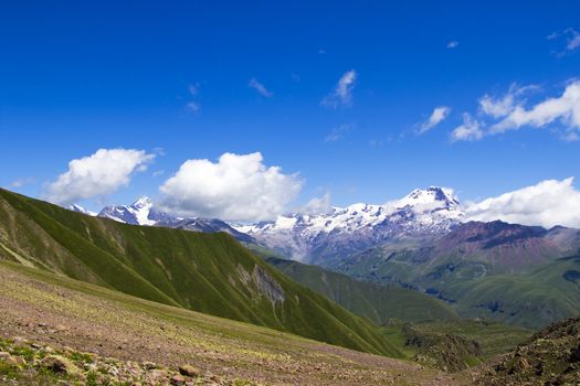 Mountains landscape and view of caucasian mountain range Khazbegi, Georgia