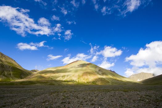 Mountains landscape and view of caucasian mountain range Khazbegi, Georgia