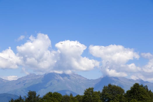 Mountains landscape and view of caucasian mountain range in Racha, Georgia