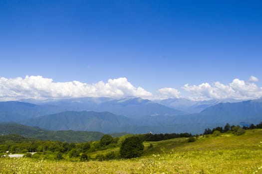 Mountains landscape and view of caucasian mountain range in Racha, Georgia