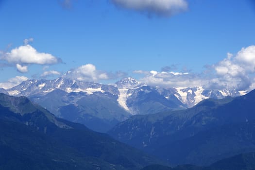 Mountains landscape and view of caucasian mountain range in Racha, Georgia