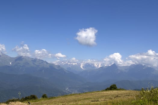 Mountains landscape and view of caucasian mountain range in Racha, Georgia