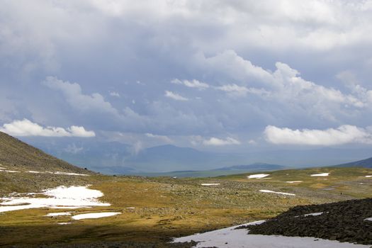 Mountain landscape and view of mountain range in Javakheti, Georgia