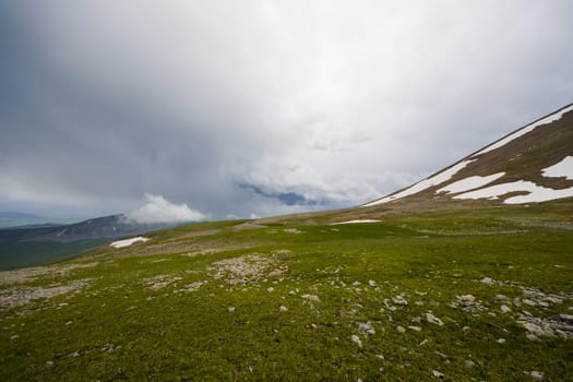 Mountain landscape and view of mountain range in Javakheti, Georgia