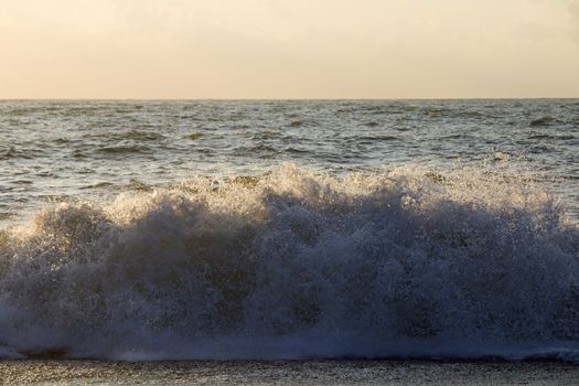 Sea and waves, stormy weather, waves and splashes in Batumi, Georgia. Stormy Black sea. Water background.