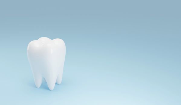 White teeth on blue background with copy space 3d render
