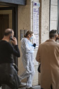 terni,italy october 21 2020:queue outside a clinic to swab cause covid 19