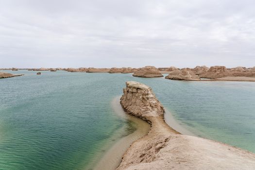 Wind erosion terrain landscape, yardang landform. Photo in Qinghai, China.