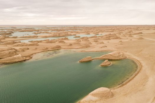 Wind erosion terrain landscape, yardang landform. Photo in Qinghai, China.