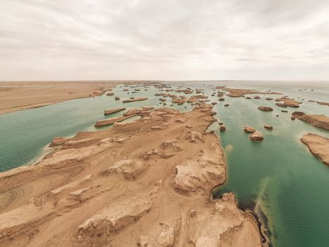 Wind erosion terrain landscape, yardang landform. Photo in Qinghai, China.