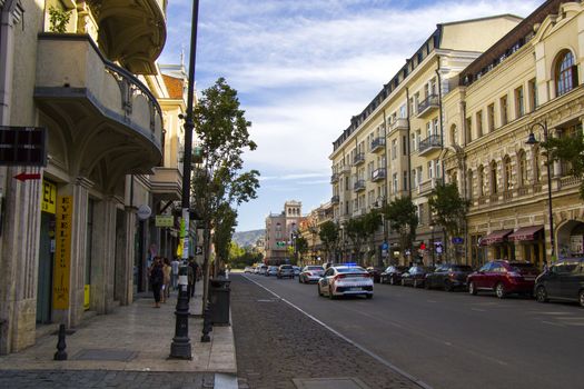 Tbilisi, Georgia - September 09, 2020 - Tbilisi city center, street situation, people, cars and buildings.