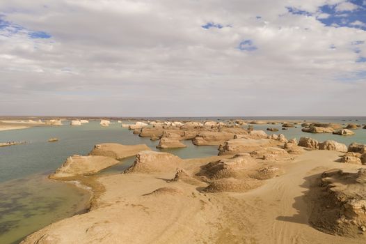 Wind erosion terrain landscape, yardang landform. Photo in Qinghai, China.