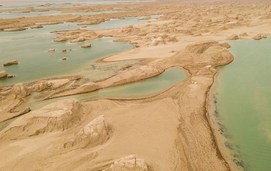 Wind erosion terrain landscape, yardang landform. Photo in Qinghai, China.