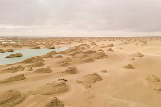 Wind erosion terrain landscape, yardang landform. Photo in Qinghai, China.