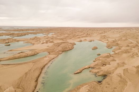 Wind erosion terrain landscape, yardang landform. Photo in Qinghai, China.