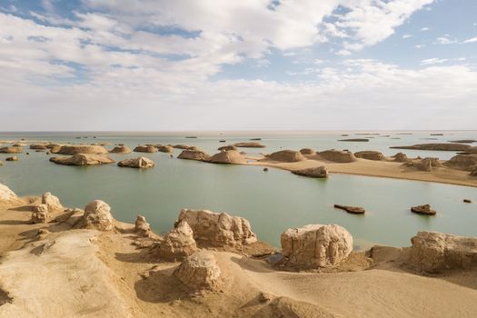 Wind erosion terrain landscape, yardang landform. Photo in Qinghai, China.