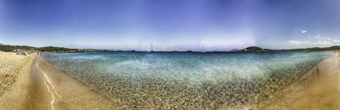 Panoramic view of Liscia Ruja, one of the most beautiful beaches in Costa Smeralda, Sardinia, Italy