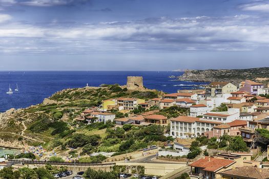 Scenic aerial view over the town of Santa Teresa Gallura, located on the northern tip of Sardinia, on the Strait of Bonifacio, in the province of Sassari, Italy