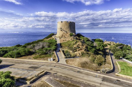 View of Longonsardo tower or spanish tower, iconic landmark in Santa Teresa Gallura, located on the northern tip of Sardinia, in the province of Sassari, Italy