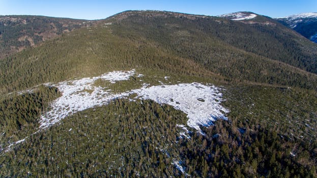 View from above. Endless green hills in the north of Russia