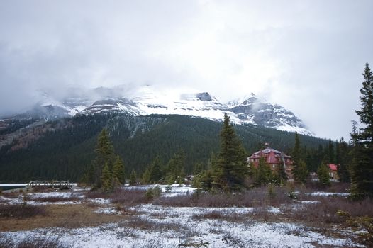 little lodge near snow mountain