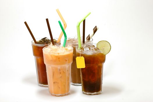 various types of iced tea isolated on white background