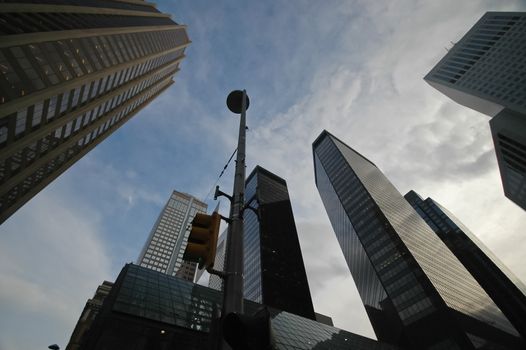 business buildings in the evening