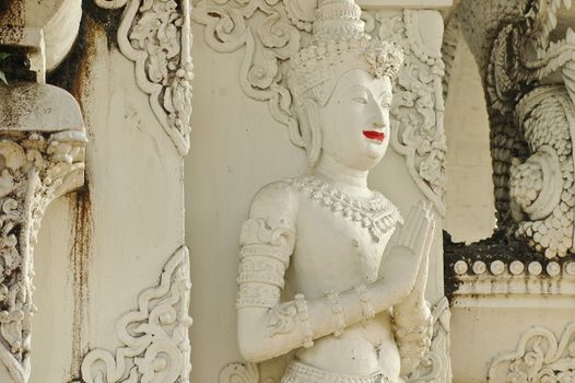 White angel statue Thai style in temple