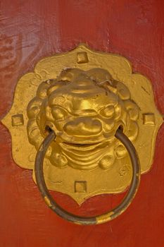 Chinese golden lion door knob