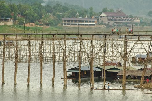 Great bamboo bridge and fisherman village in Western Thailand - Sangkhlaburi