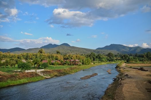 Small river and peaceful forest in Pai village Northern Thailand