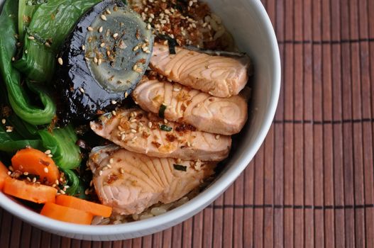 healthy salmon and oriental salad Japanese food