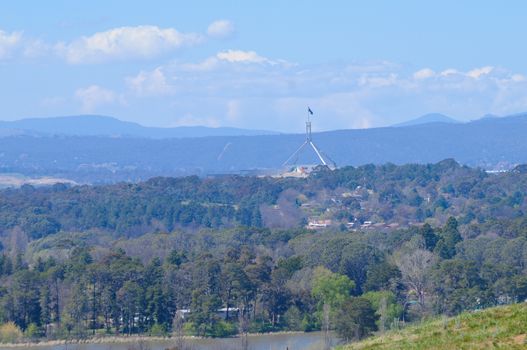 Canberra parliament and the inland forest in Australia