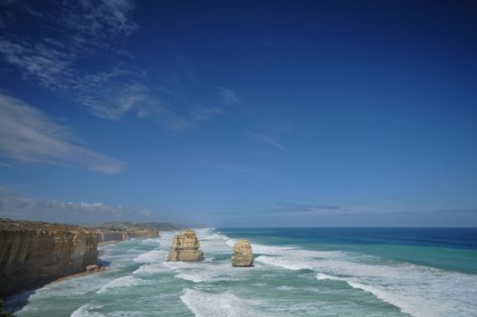 Sunny afternoon and the twelve apostles rocks near the Great Ocean Road