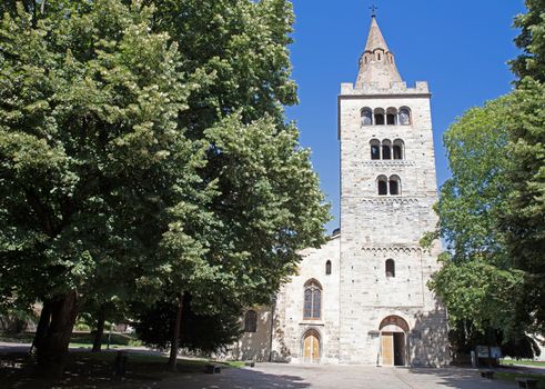 Sion, Switzerland on july 18, 2020; Orignal West Tower of the Cathedral of Notre Dame du Glarier in Sion