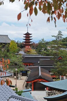 Famous Shinto pagoda in Miyajima island Japan