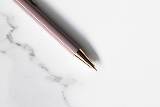 Pen on marble background, luxury stationery and business branding