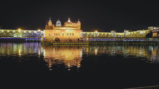 The Golden Temple or Harmandir Sahib or Darbar Sahib Gurdwara, the religious preeminent holy spiritual pilgrimage site of Sikhism. Amritsar, Punjab, India. South Asia Pacific October 2020.